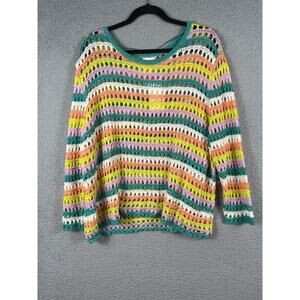 ADY P Sweater Crocheted Colorful Fun Long Sleeve Womens Size 2X NWT